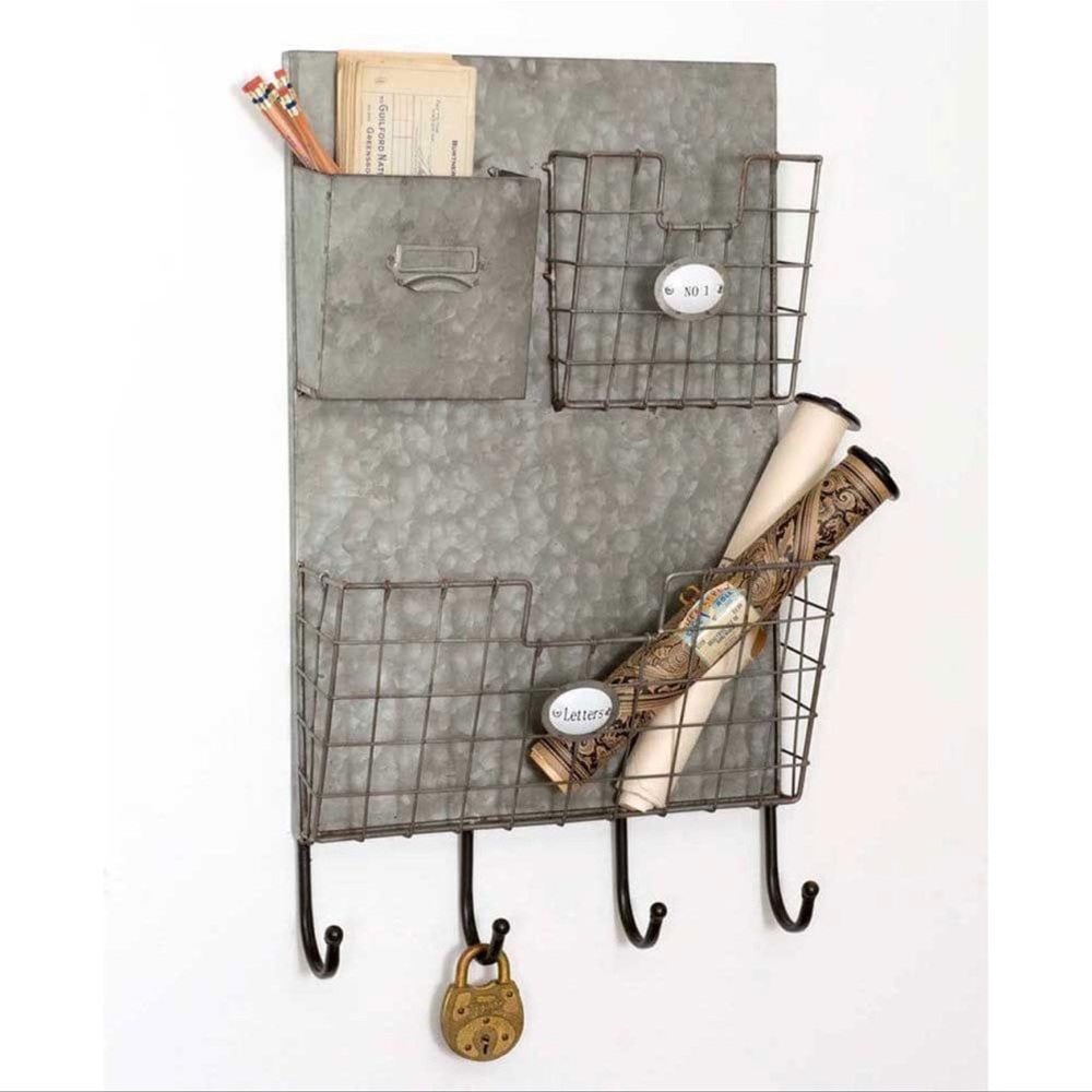 Rustic Farmhouse  Galvanized Wall Organizer
